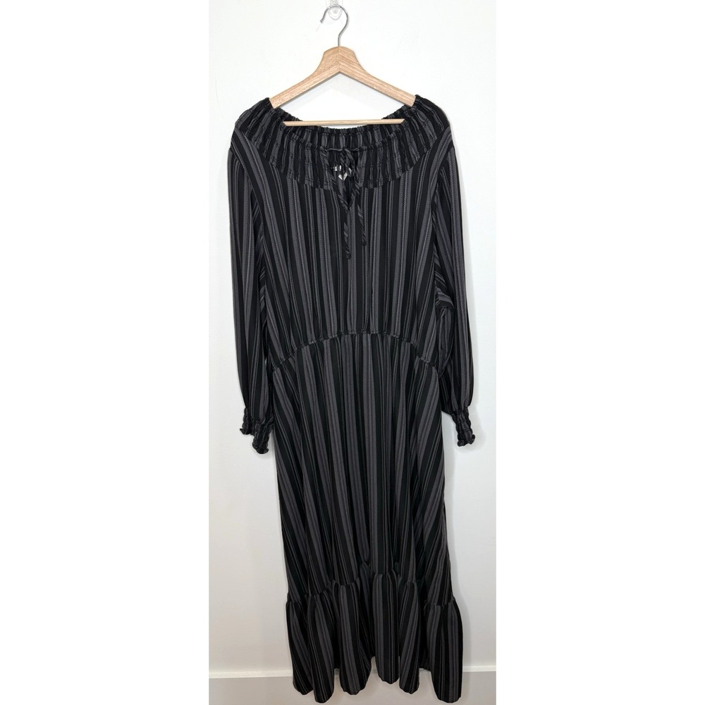 Terra & Sky Tiered Maxi Dress 4X Black Stripe Long Smocked Peasant Cottage Boho